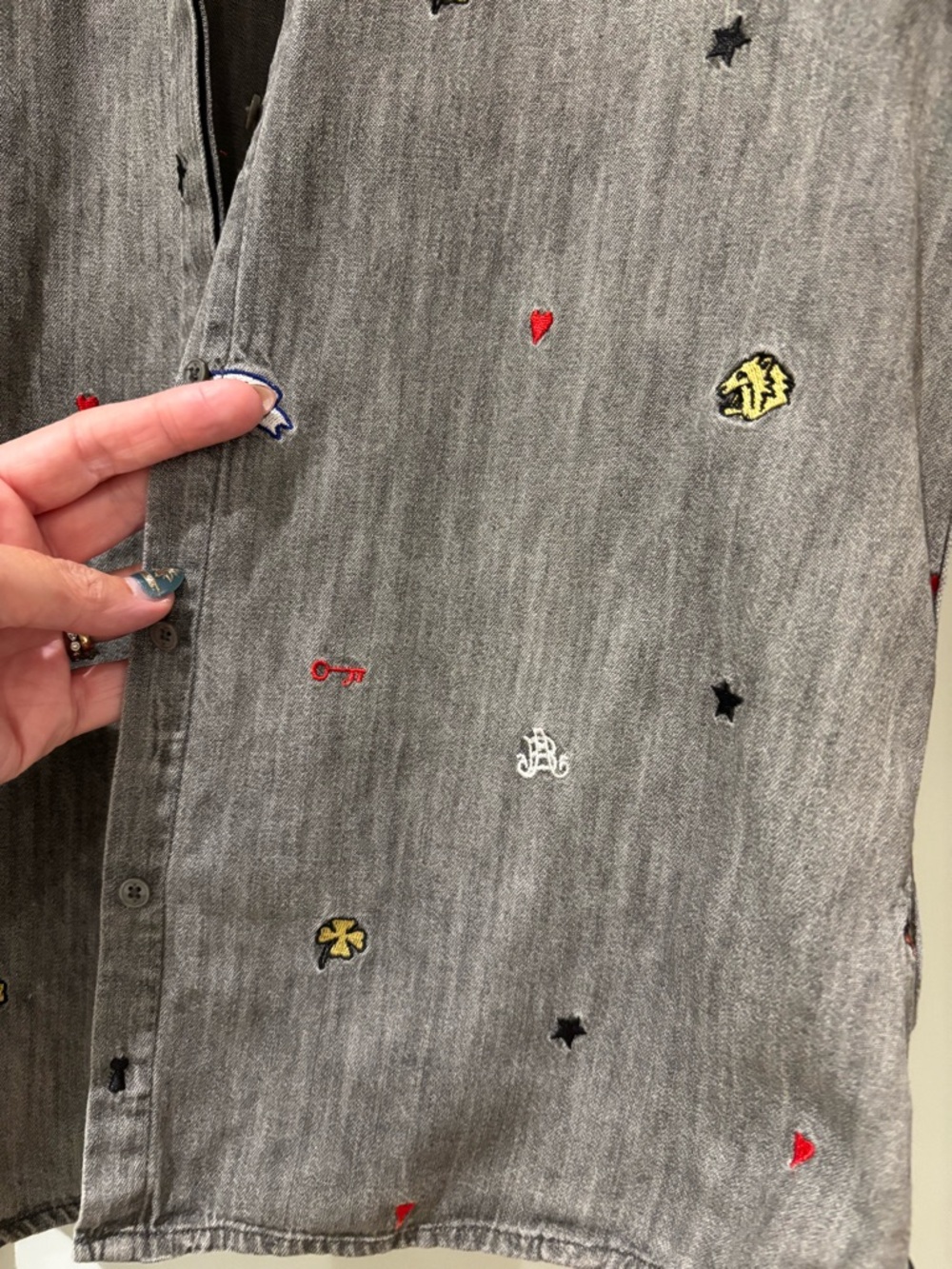 Scotch & Soda Grey Embroidered Shirt, size S - Picture 3 of 15